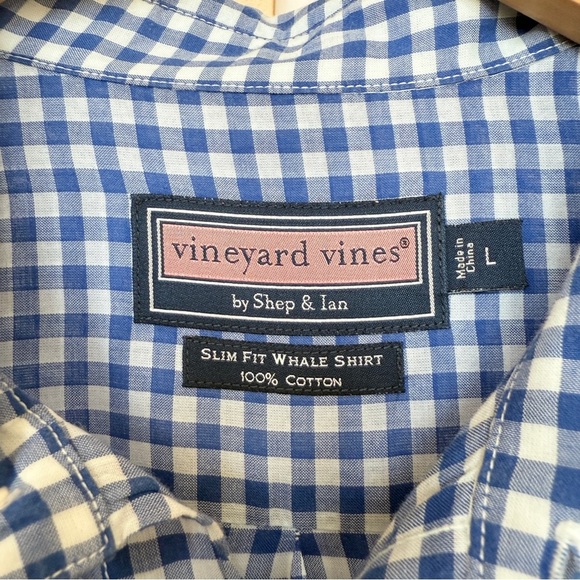 Vineyard Vines Men's Slim Fit Blue Gingham Long Sleeve Shirt L Casual Spring - Picture 6 of 11